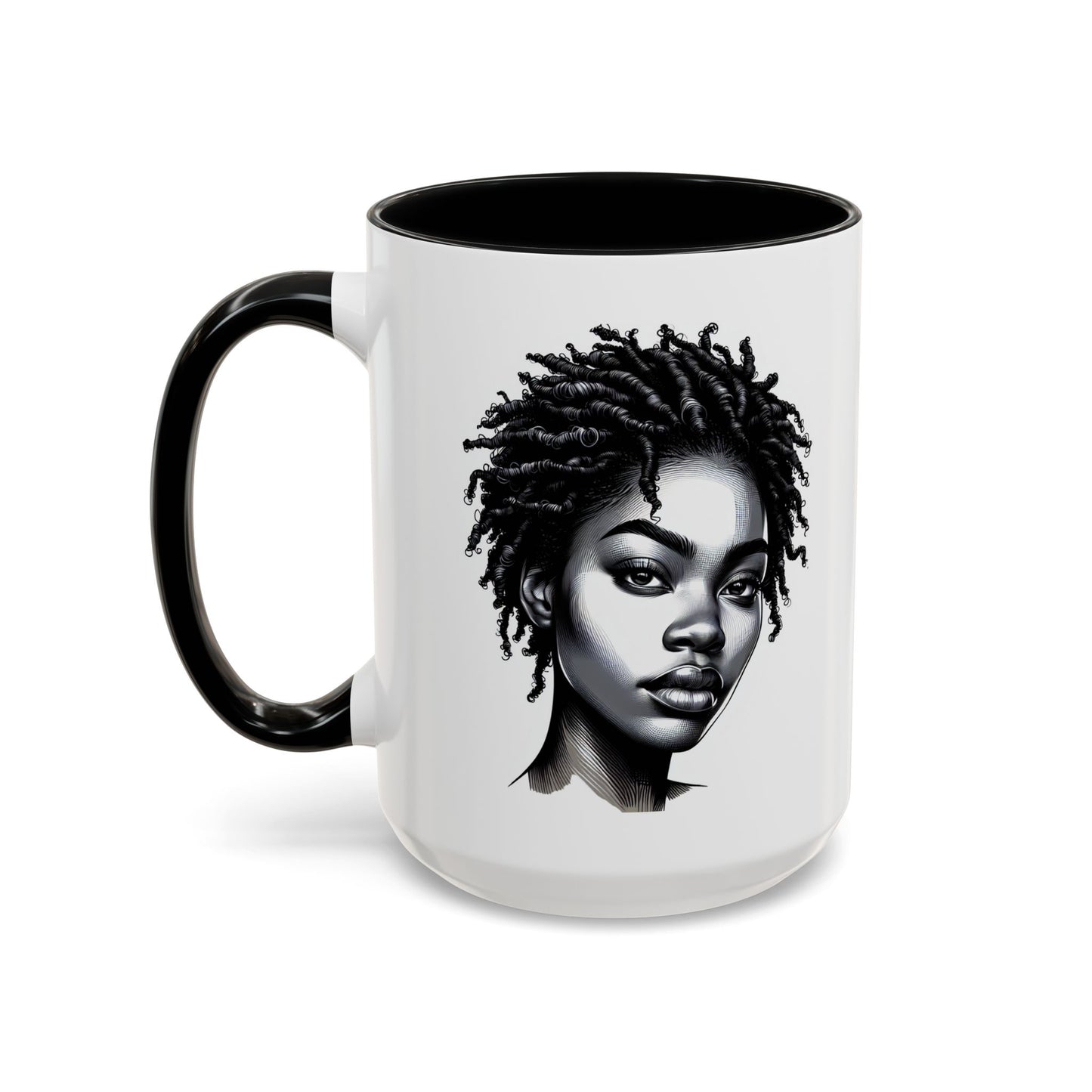 Afrocentric Accent Coffee Mug, Artistic Mug for Home, Unique Gift for Her, Afro Hair Black American African Girl
