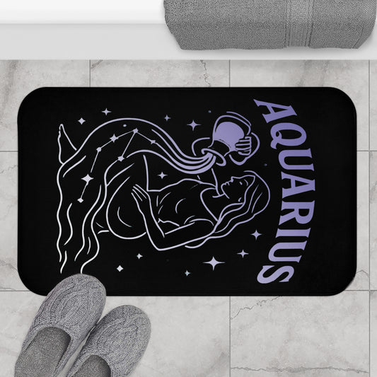 Aquarius Zodiac Bath Mat, Astrology Gift, Horoscope Home Decor, Celestial Bath Rug, Zodiac Sign Shower Mat