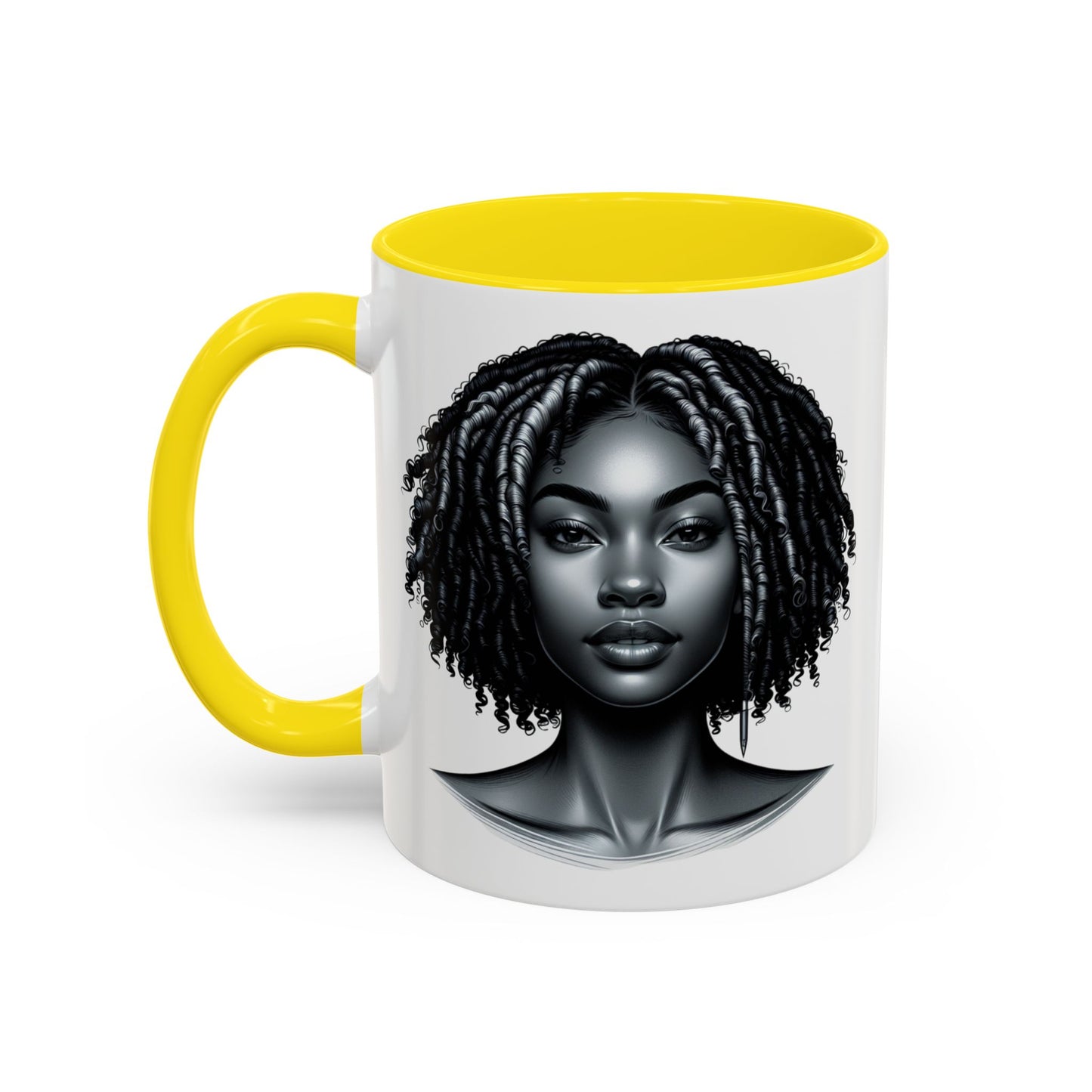 Elegant Black Woman Accent Coffee Mug. Afrocentric Gift for Coffee Lovers, Afro Hair Black American African Girl