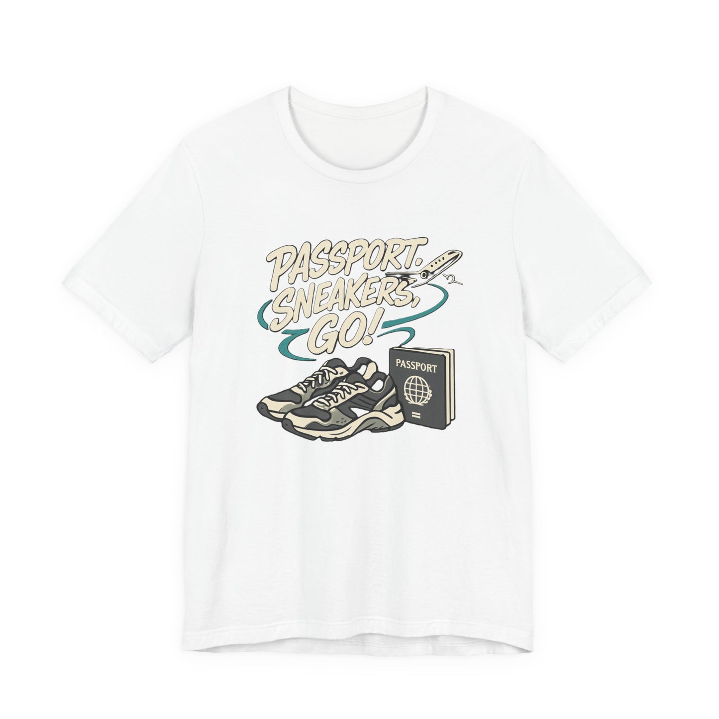 Passport Sneakers Unisex Tee, Travel T-Shirt, Vacation Shirt, Gift for Travelers, Adventure Clothing