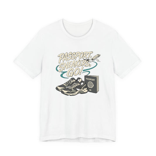 Passport Sneakers Unisex Tee, Travel T-Shirt, Vacation Shirt, Gift for Travelers, Adventure Clothing