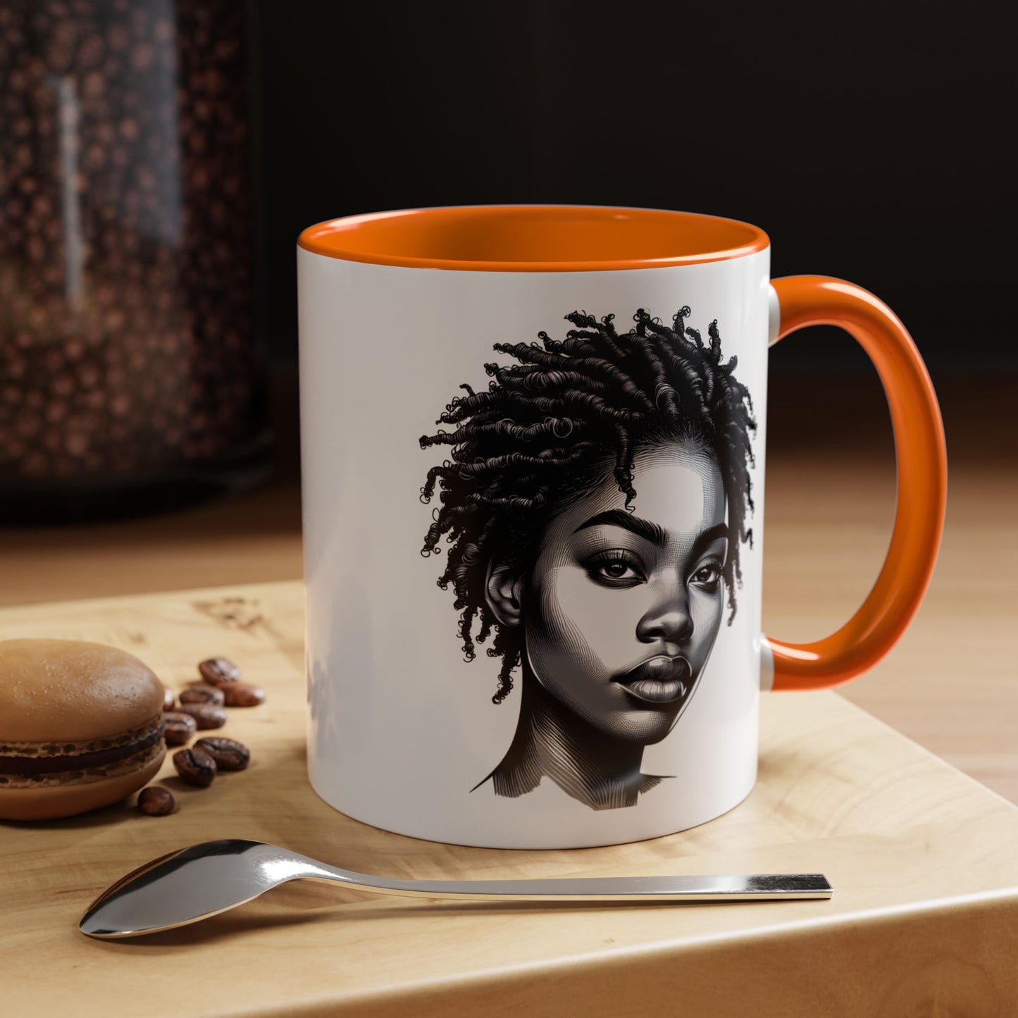 Afrocentric Accent Coffee Mug, Artistic Mug for Home, Unique Gift for Her, Afro Hair Black American African Girl