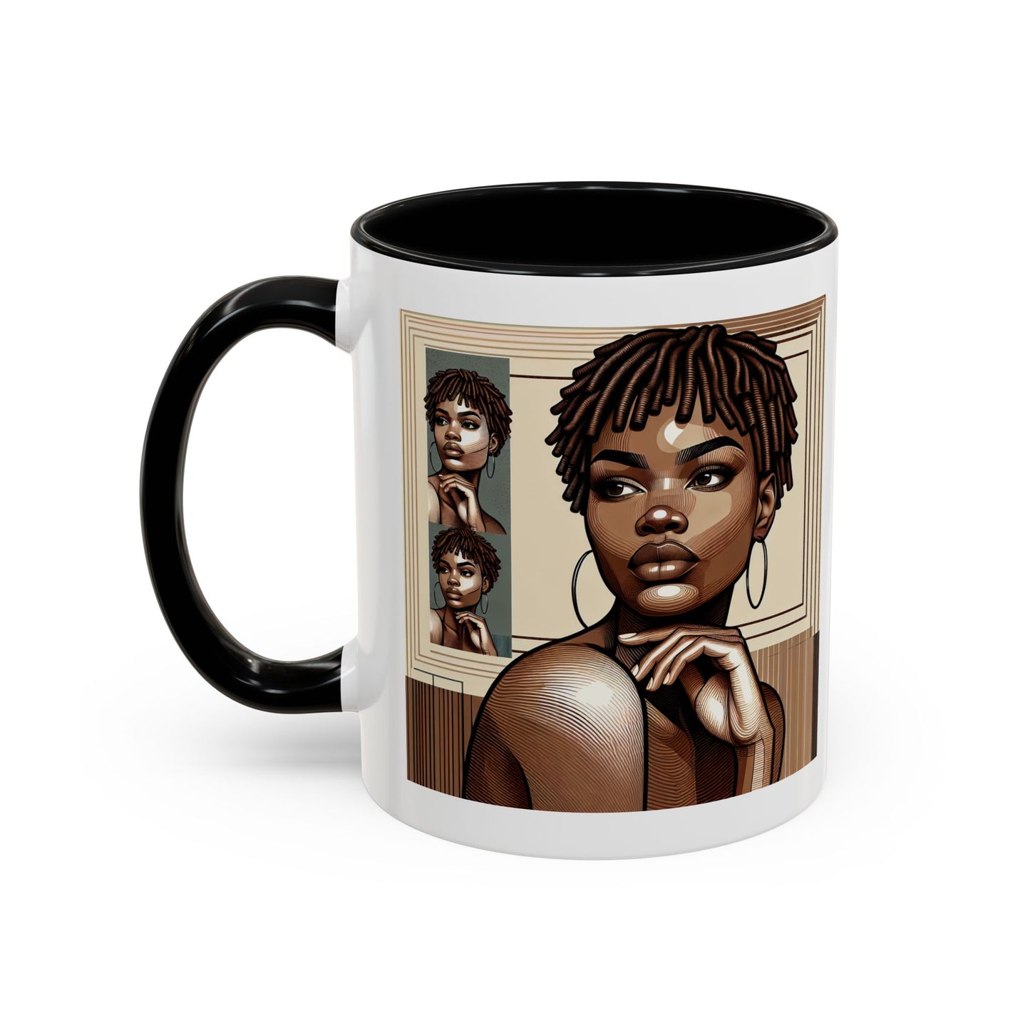 Elegant Art Coffee Mug, Unique Mug Gift, Black Girl Coffee Cup, Afrocentric Accent Mug