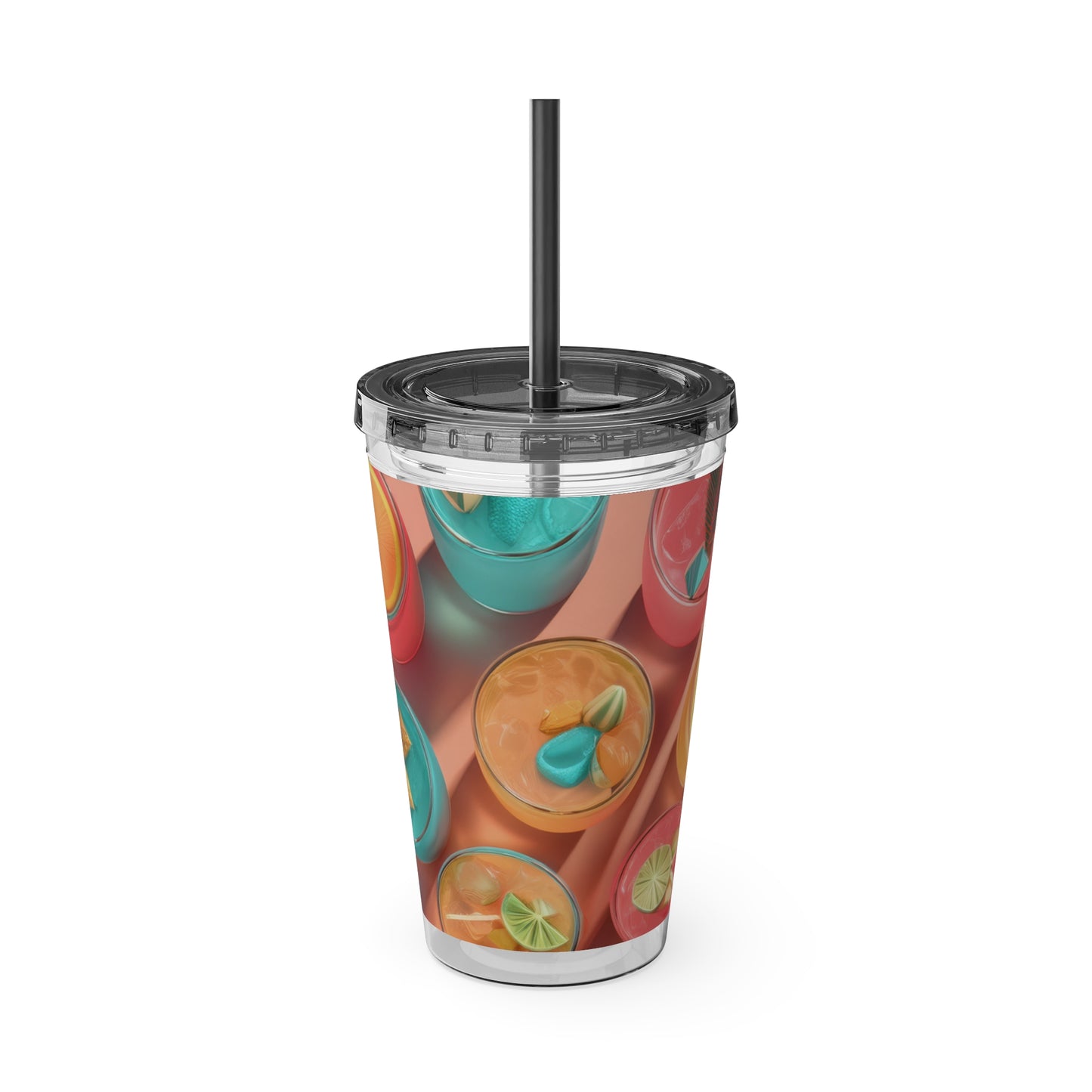 Colorful Sunsplash Tumbler with Straw, Drinkware for Summer, Travel Mug, Gift for Beach Lovers, Reusable Cup, Hydration Essential