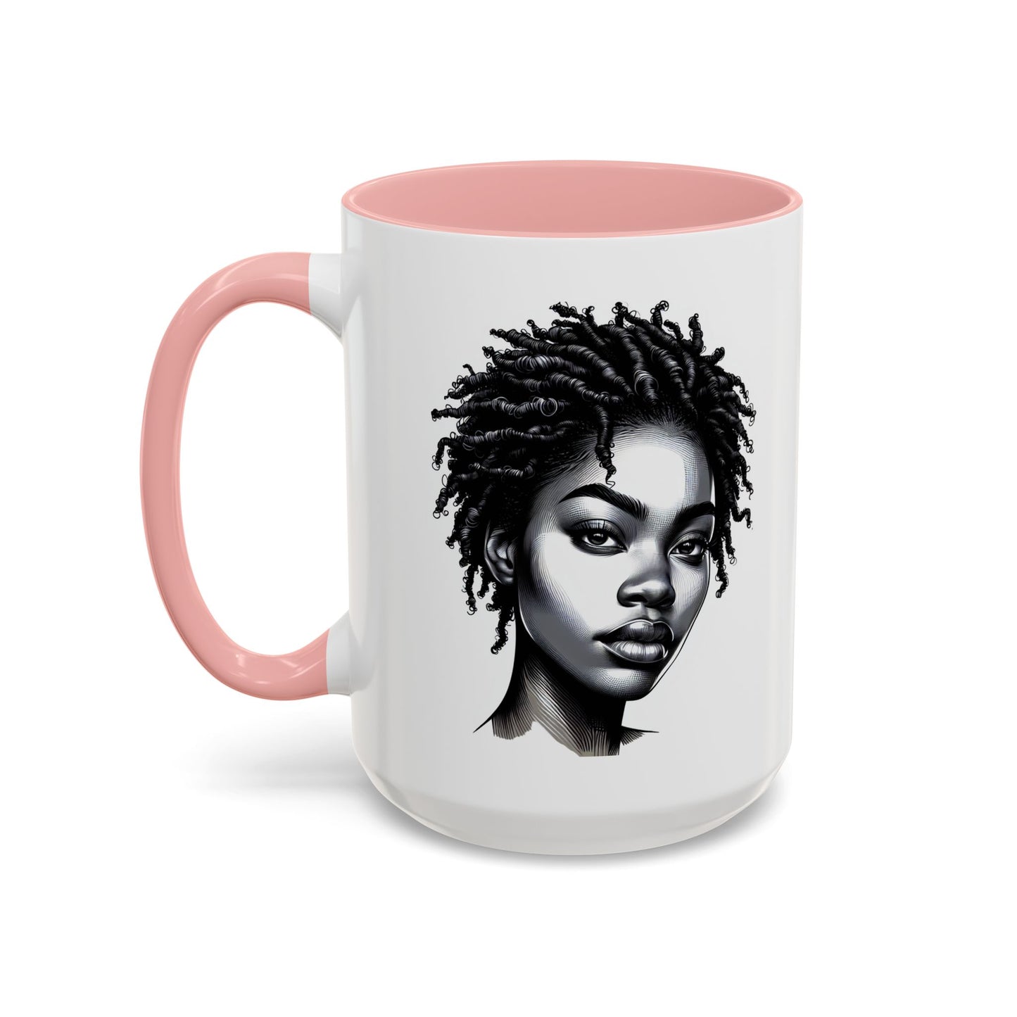 Afrocentric Accent Coffee Mug, Artistic Mug for Home, Unique Gift for Her, Afro Hair Black American African Girl
