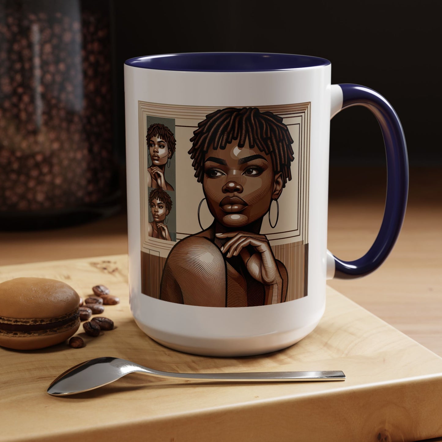 Elegant Art Coffee Mug, Unique Mug Gift, Black Girl Coffee Cup, Afrocentric Accent Mug