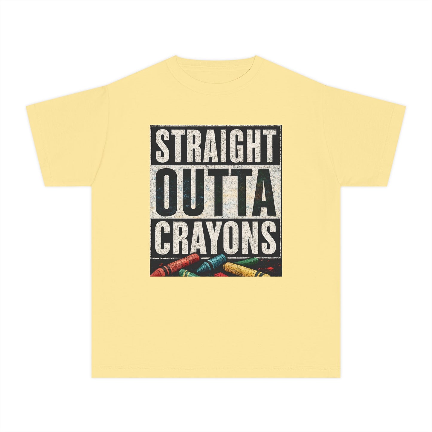 Straight Outta Crayons Youth Tee, Fun Kids T-Shirt, Afro Hair Black American African Girl T-shirt