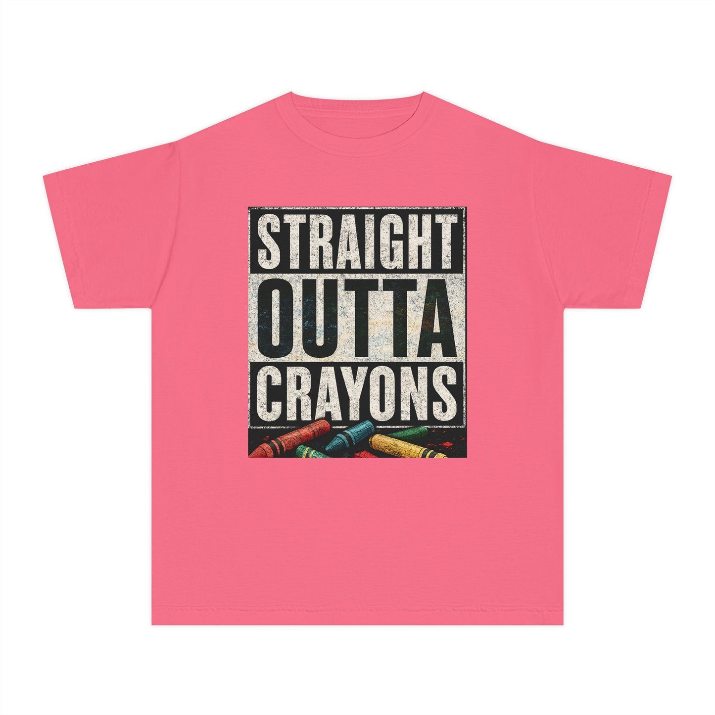 Straight Outta Crayons Youth Tee, Fun Kids T-Shirt, Afro Hair Black American African Girl T-shirt