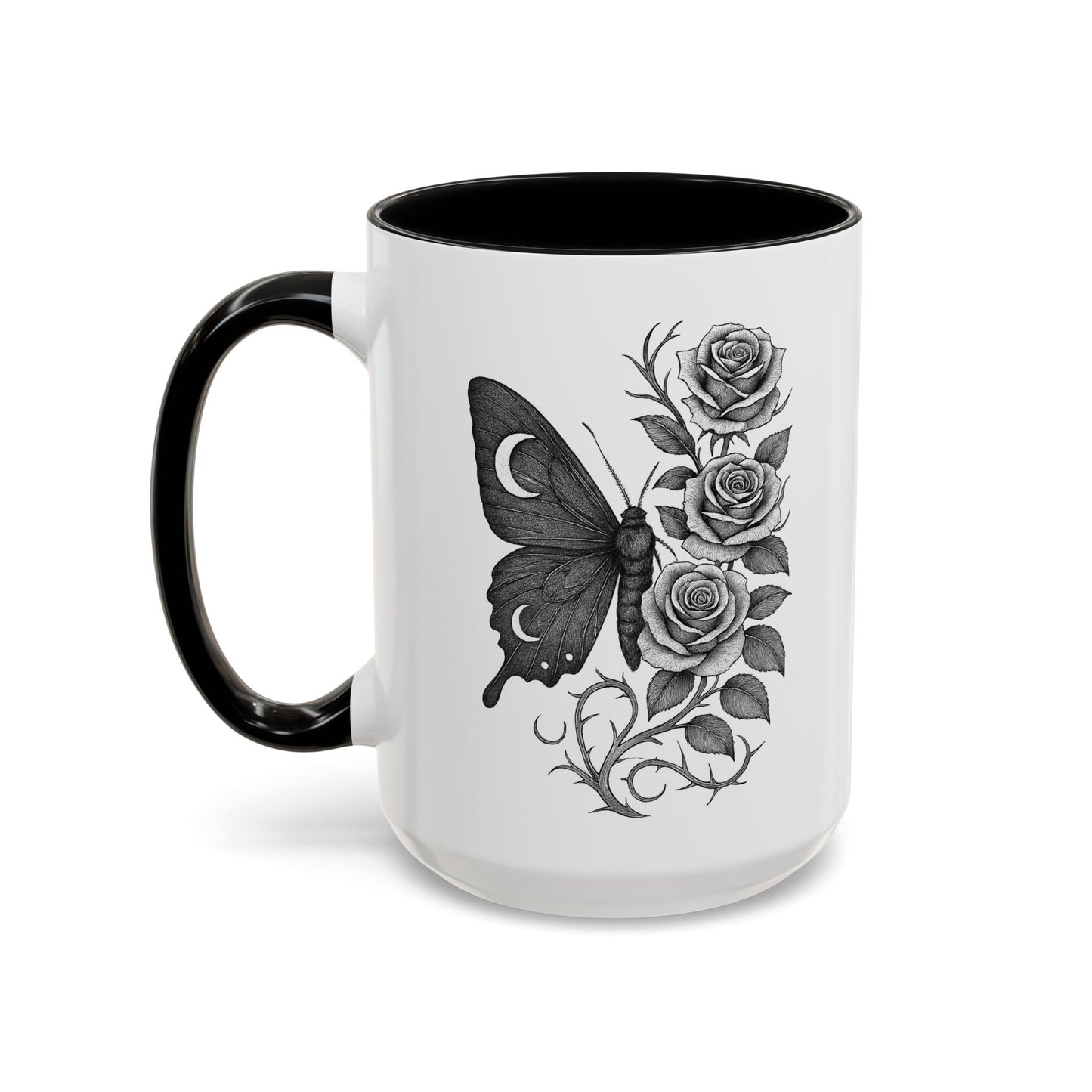 Elegant Floral Butterfly Mug. Black & White Coffee Cup. Home Decor, Gift for Her, Cater to Plant Lovers, Birthday, Everyday Use