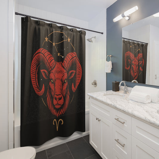Aries Shower Curtain, Zodiac Decor, Home Bathroom Accessory, Astrology, Horoscope Gift, Star Sign Decoration