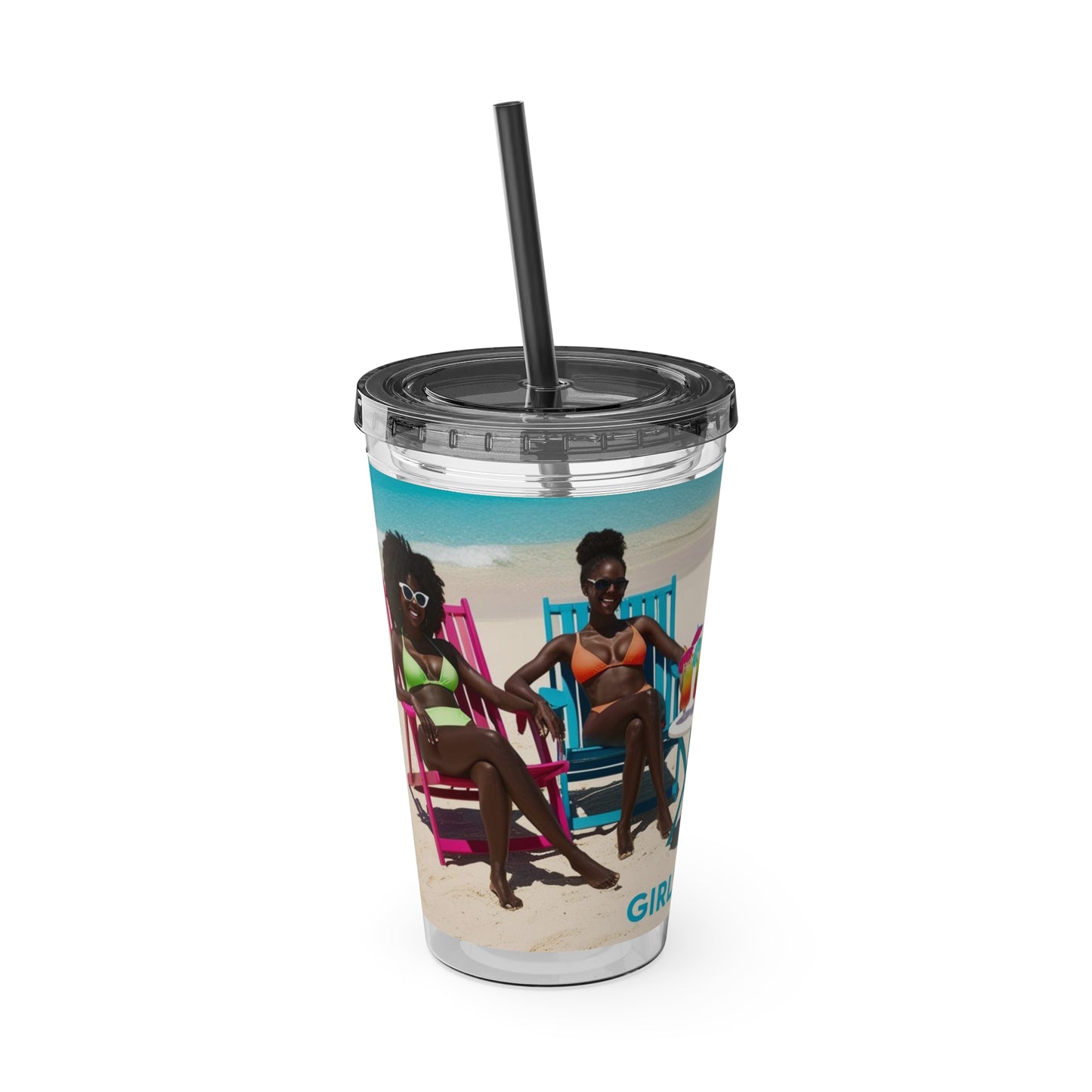 Girls Trip Tumbler with Straw - 16oz Summer Travel Cup