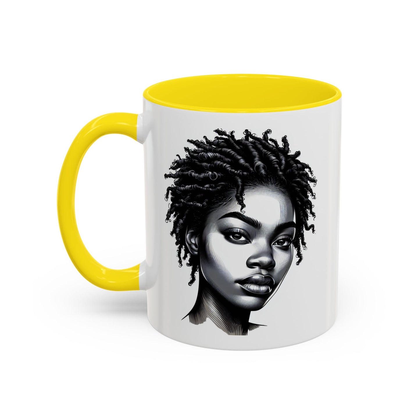 Afrocentric Accent Coffee Mug, Artistic Mug for Home, Unique Gift for Her, Afro Hair Black American African Girl