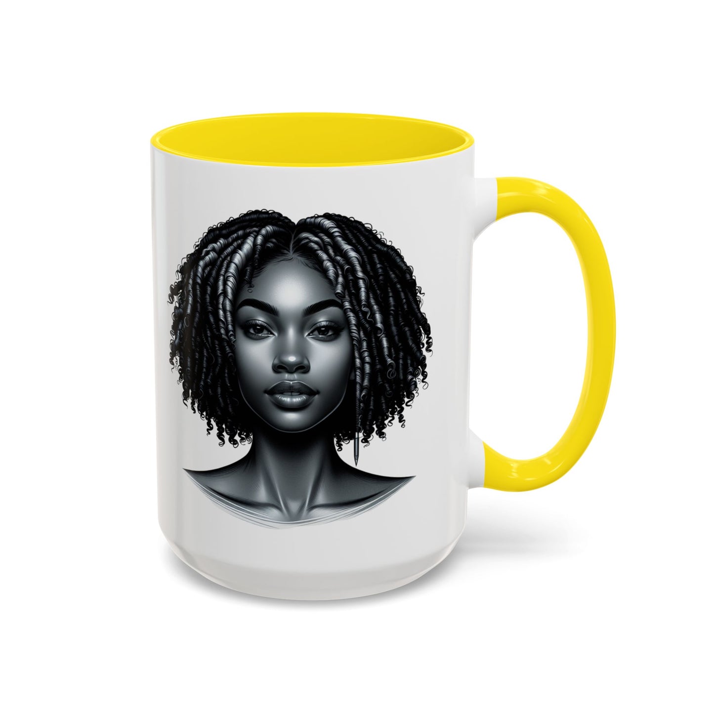 Elegant Black Woman Accent Coffee Mug. Afrocentric Gift for Coffee Lovers, Afro Hair Black American African Girl