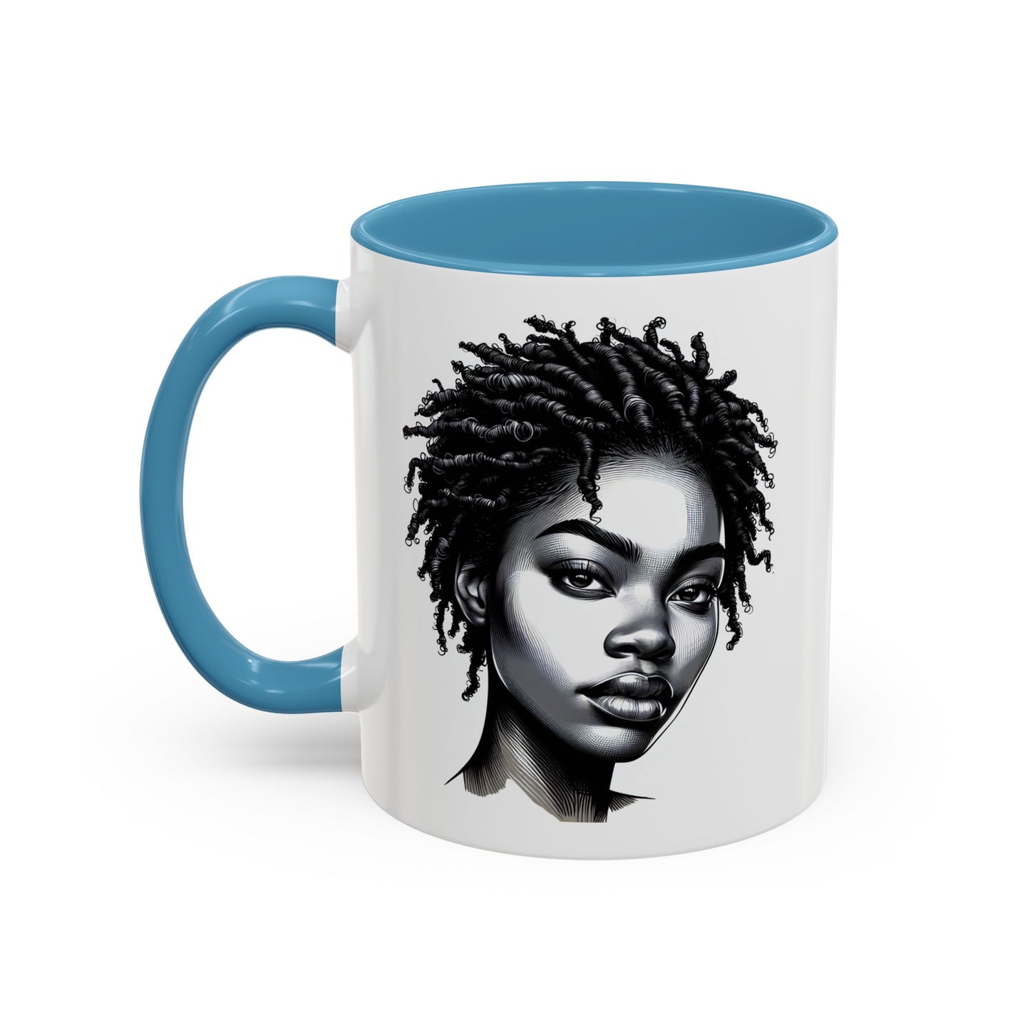 Afrocentric Accent Coffee Mug, Artistic Mug for Home, Unique Gift for Her, Afro Hair Black American African Girl