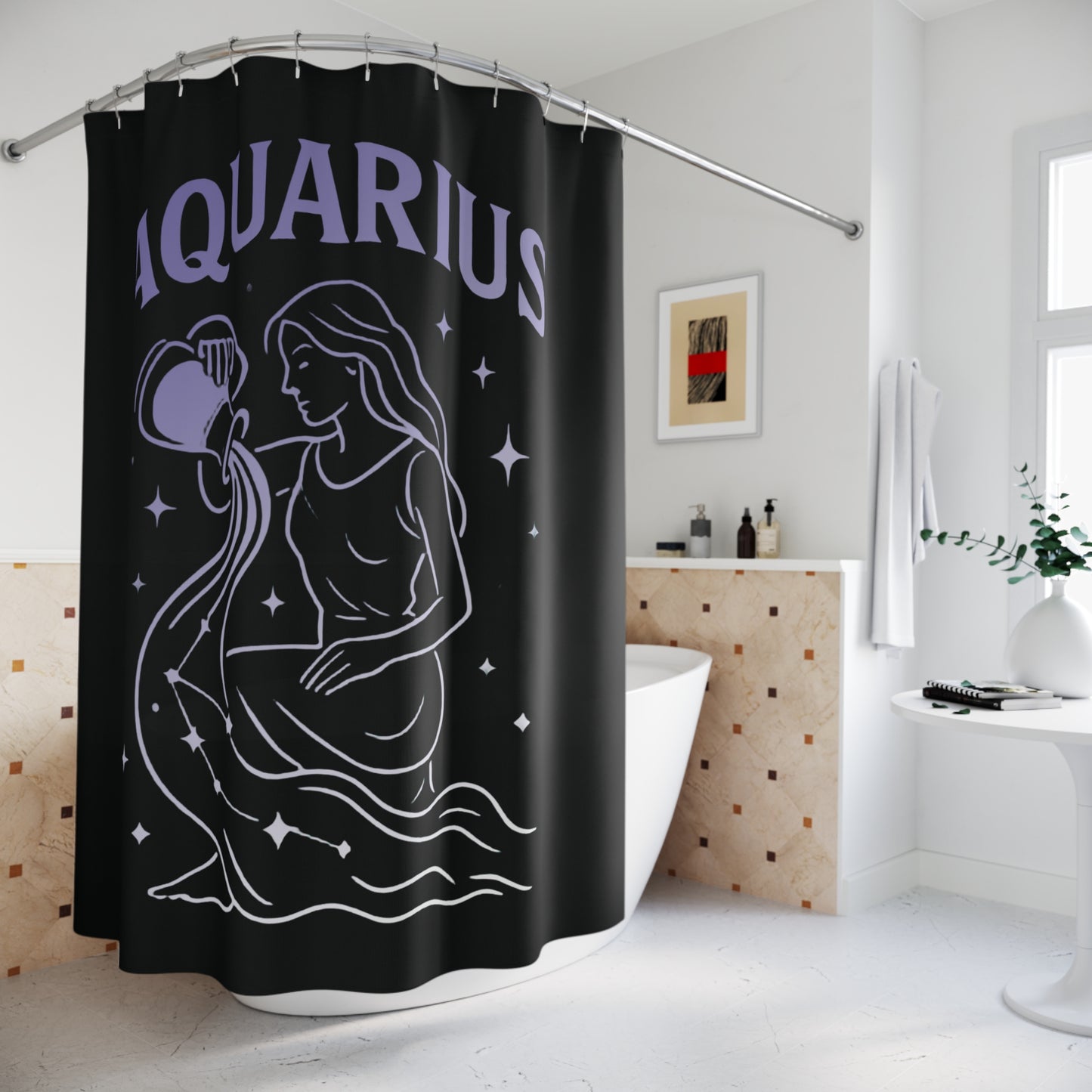 Aquarius Zodiac Shower Curtain. Astrology Decor. Horoscope Bathroom Accents. Celestial Home Goods