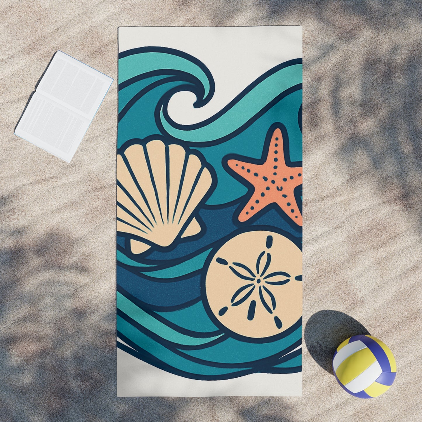 Coastal Beach Towels with Sea Shells and Starfish Design | Perfect for Summer, Pool Days, Gifts, Beach Vacations, Home Decor