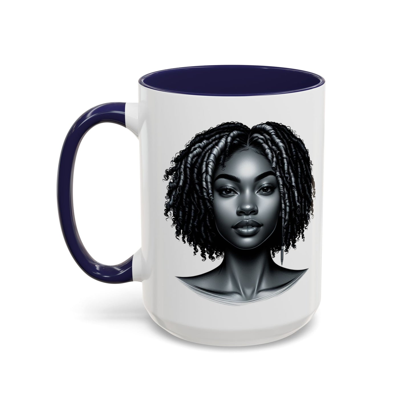 Elegant Black Woman Accent Coffee Mug. Afrocentric Gift for Coffee Lovers, Afro Hair Black American African Girl