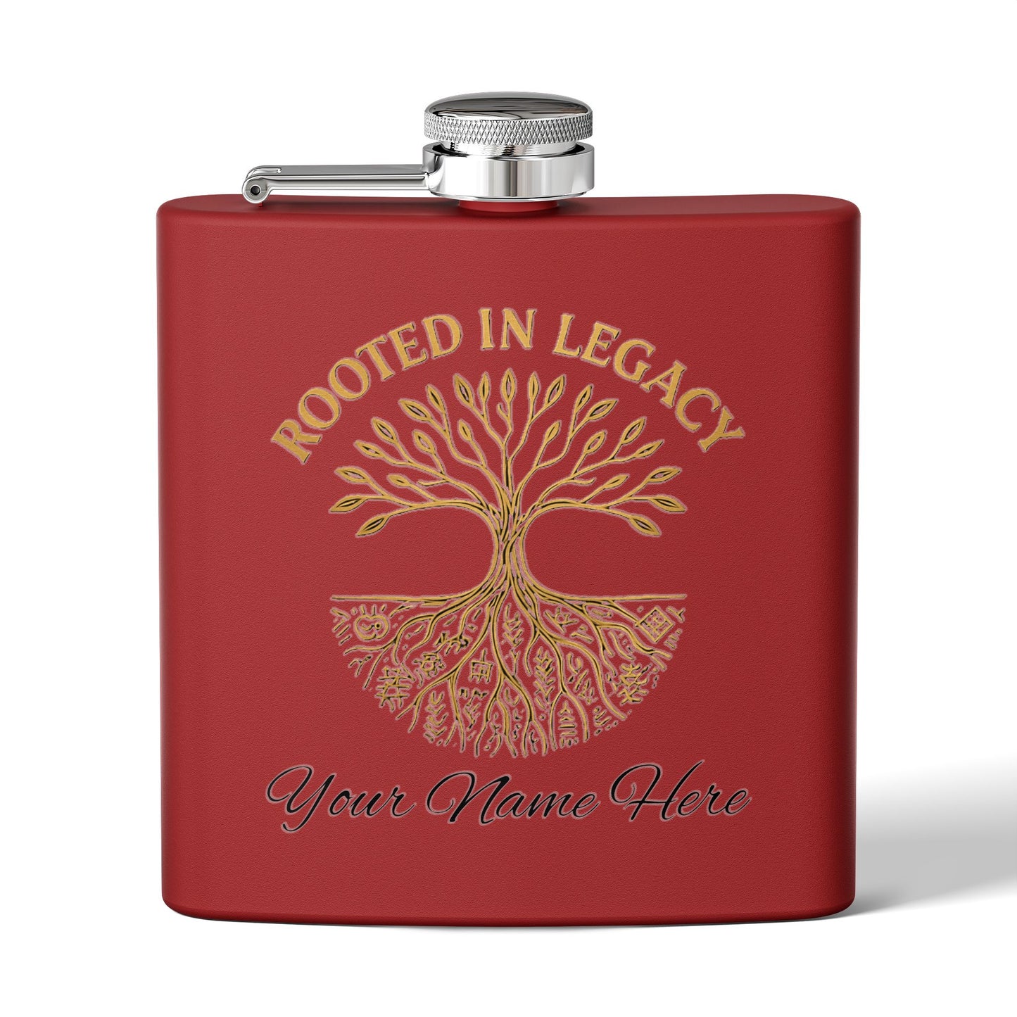Rooted in Legacy Personalized Stainless Steel Flask. Custom Engraved Hip Flask for Men and Women, Afrocentric Gift Idea