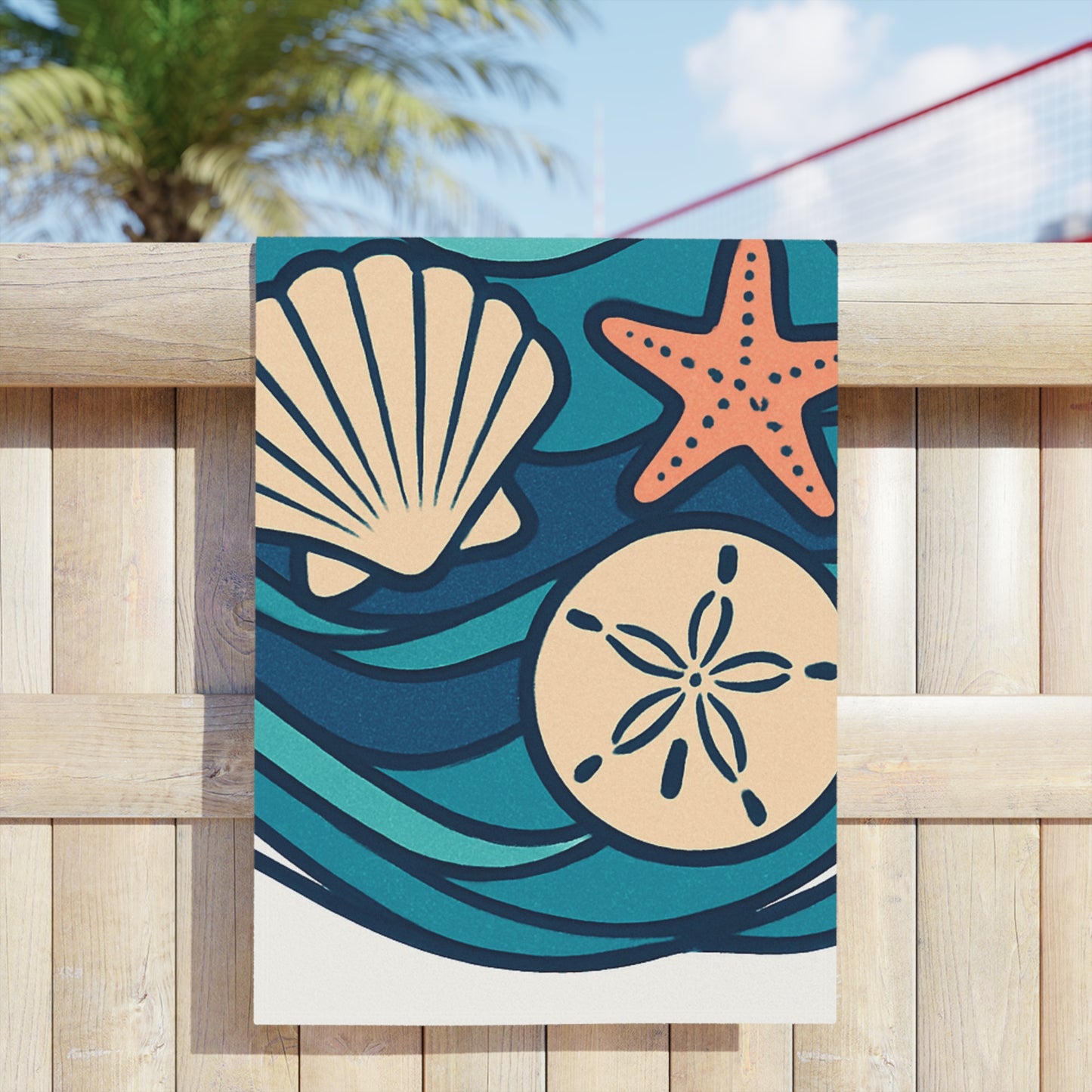 Coastal Beach Towels with Sea Shells and Starfish Design | Perfect for Summer, Pool Days, Gifts, Beach Vacations, Home Decor