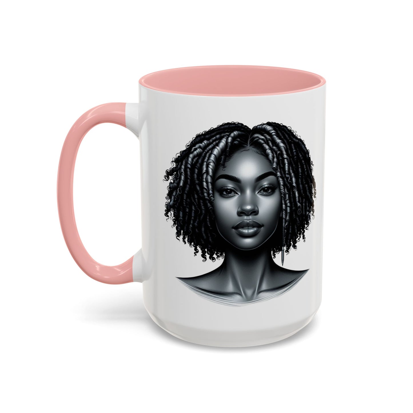Elegant Black Woman Accent Coffee Mug. Afrocentric Gift for Coffee Lovers, Afro Hair Black American African Girl