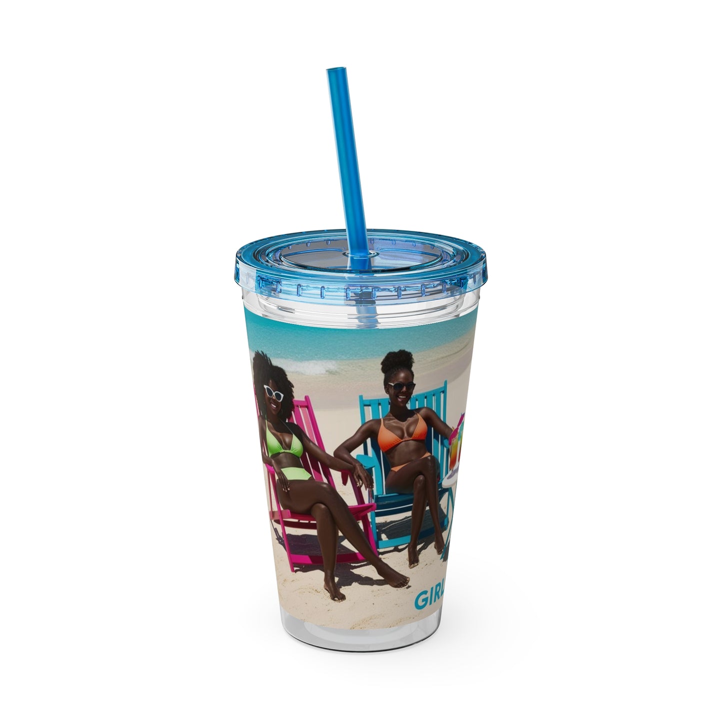 Girls Trip Tumbler with Straw - 16oz Summer Travel Cup