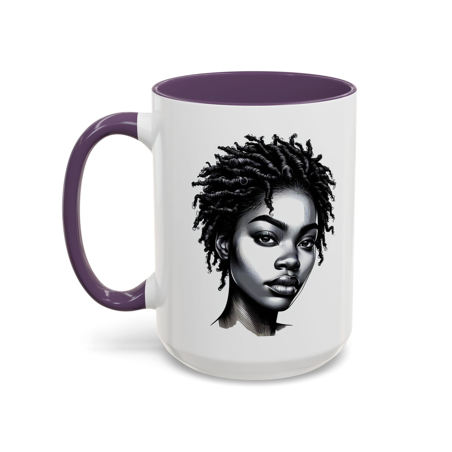 Afrocentric Accent Coffee Mug, Artistic Mug for Home, Unique Gift for Her, Afro Hair Black American African Girl