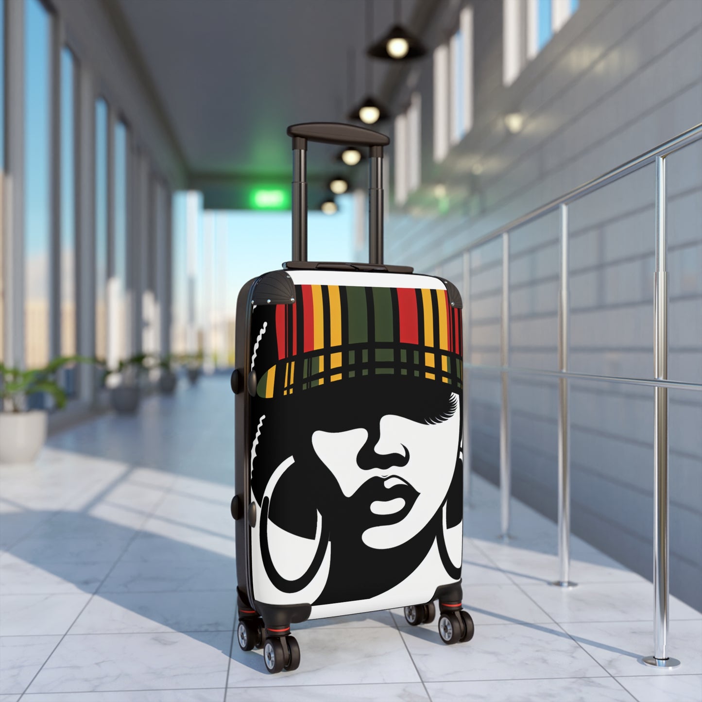 Trendy Travel Suitcase with Graphic Design for Trendy Jetsetters Afro Hair Black American African Girl
