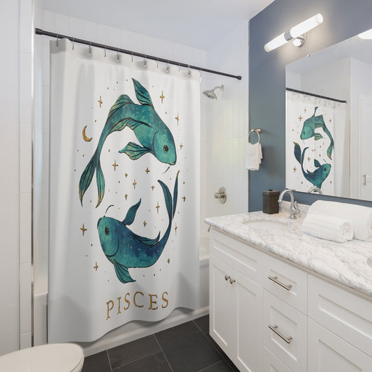 Pisces Shower Curtain, Zodiac Decor, Bathroom Art, Astrology Gift, Unique Fish Design, Birthday. Housewarming Gift