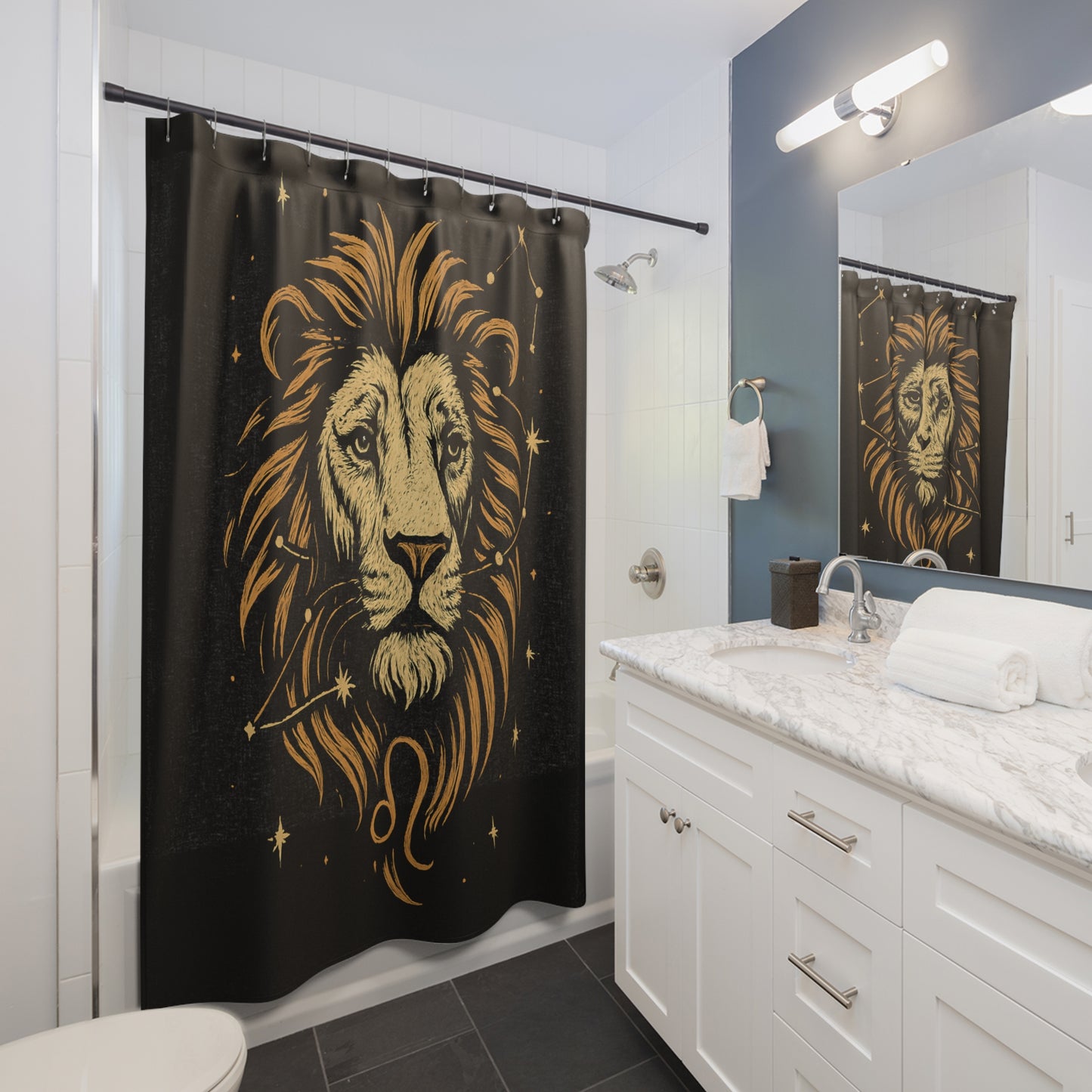 Leo Shower Curtain, Zodiac Decor for Bathroom, Astrology Gift, Unique Home Decor, Leo Constellation Design
