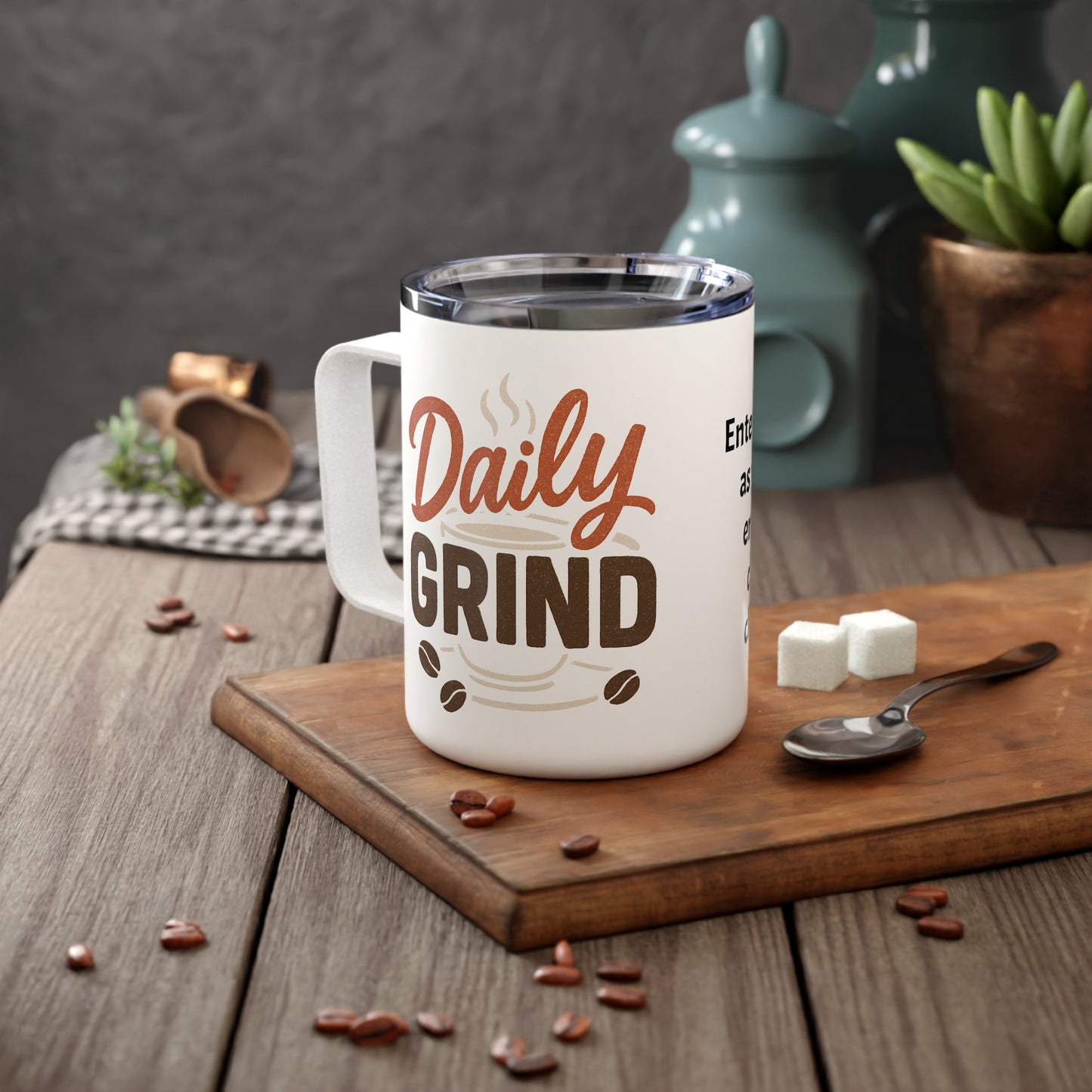 Daily Grind Insulated Coffee Mug Personalized Gift, Travel Mug, Custom Coffee Cup, Fun Drinkware