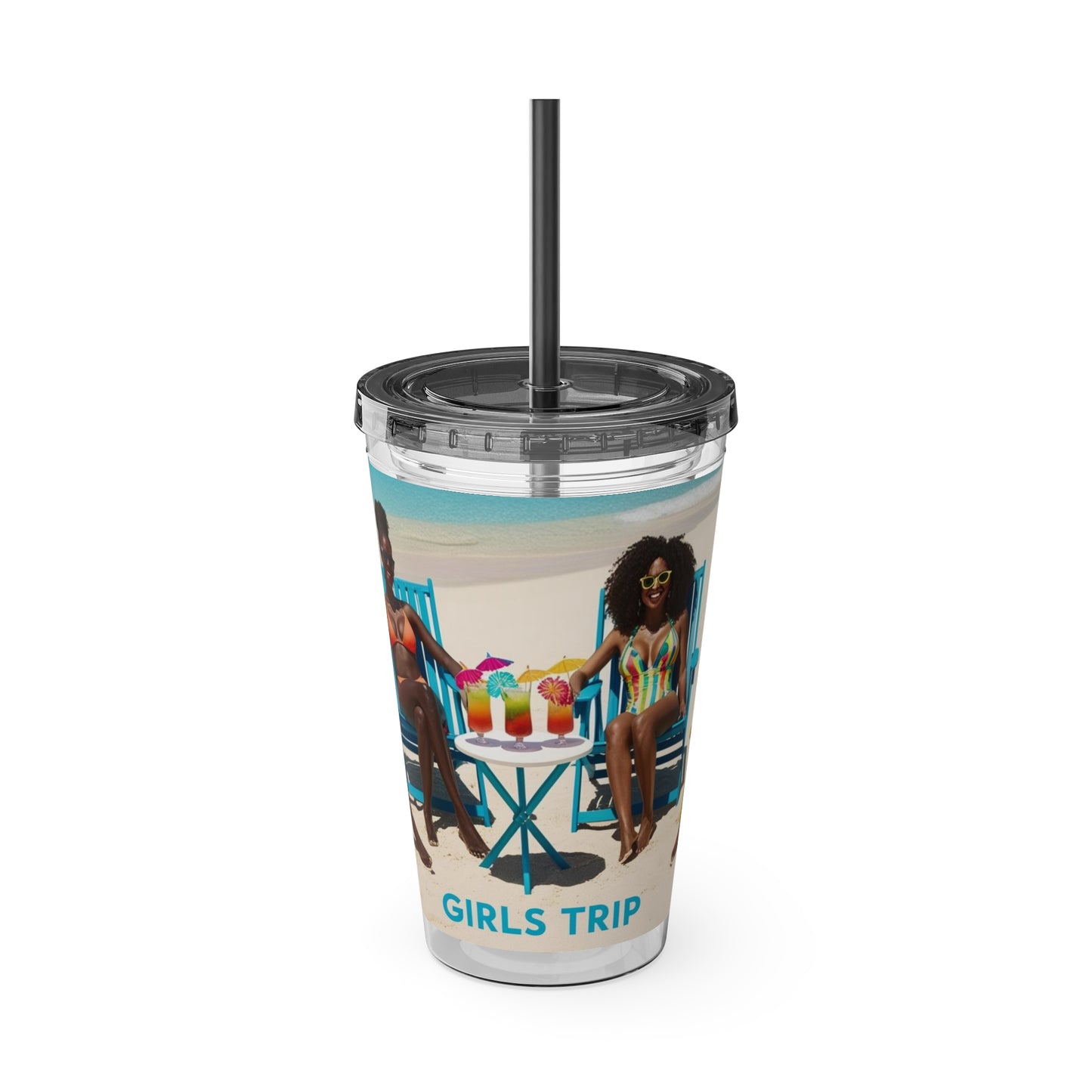 Girls Trip Tumbler with Straw - 16oz Summer Travel Cup