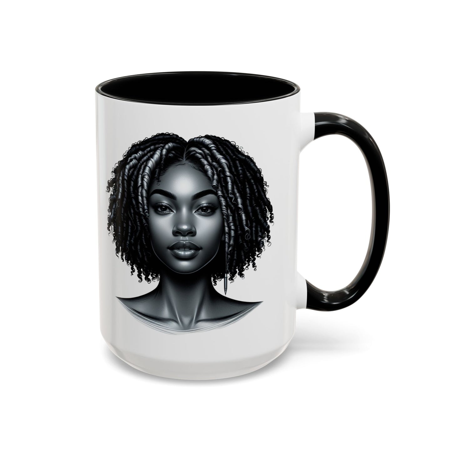 Elegant Black Woman Accent Coffee Mug. Afrocentric Gift for Coffee Lovers, Afro Hair Black American African Girl