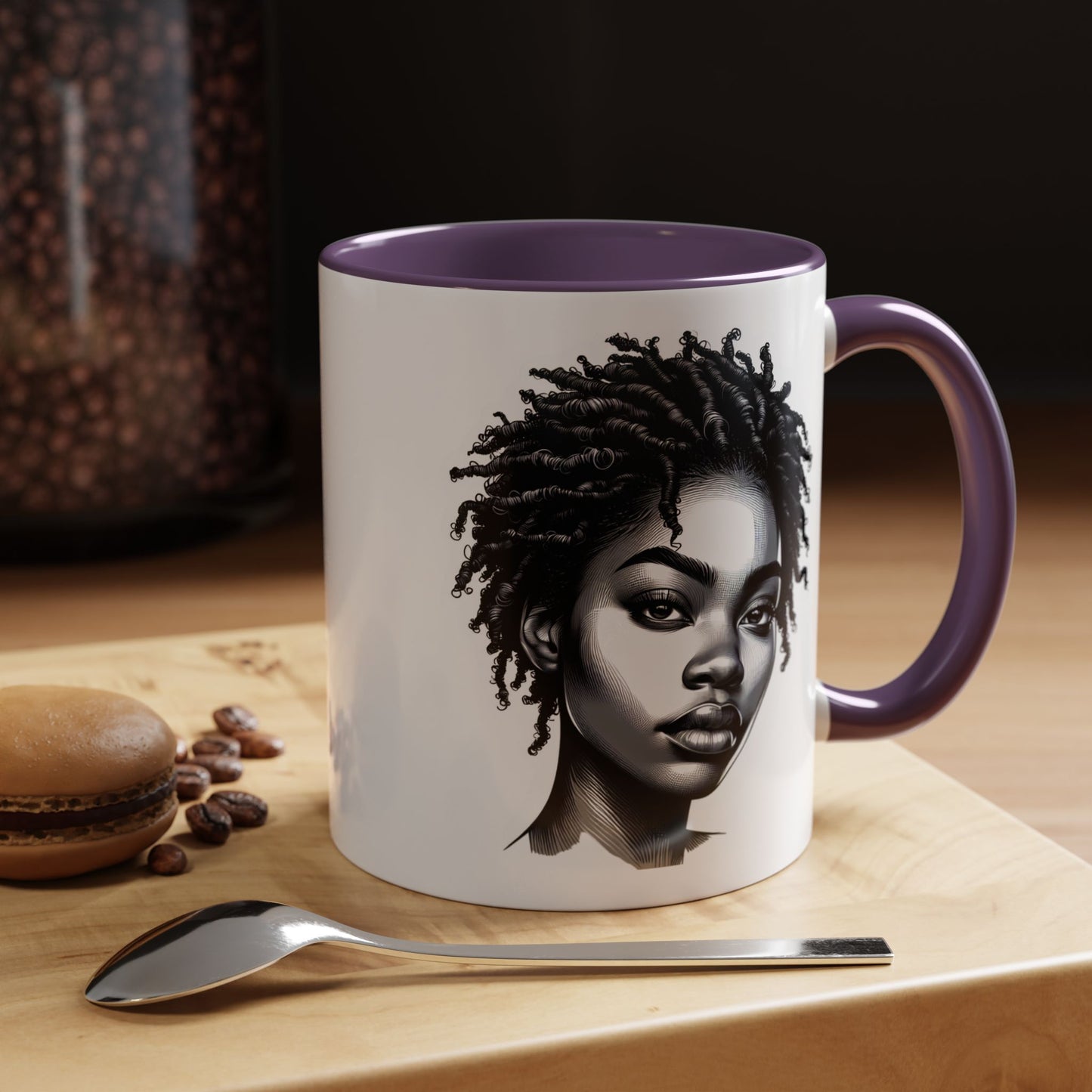 Afrocentric Accent Coffee Mug, Artistic Mug for Home, Unique Gift for Her, Afro Hair Black American African Girl
