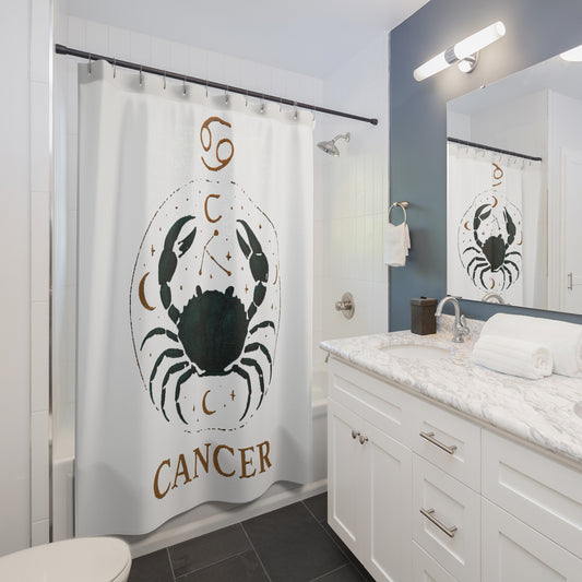Cancer Zodiac Shower Curtain, Astrology Decor for Bathroom, Horoscope Gift, Crab Design, Unique Bathroom Accessories