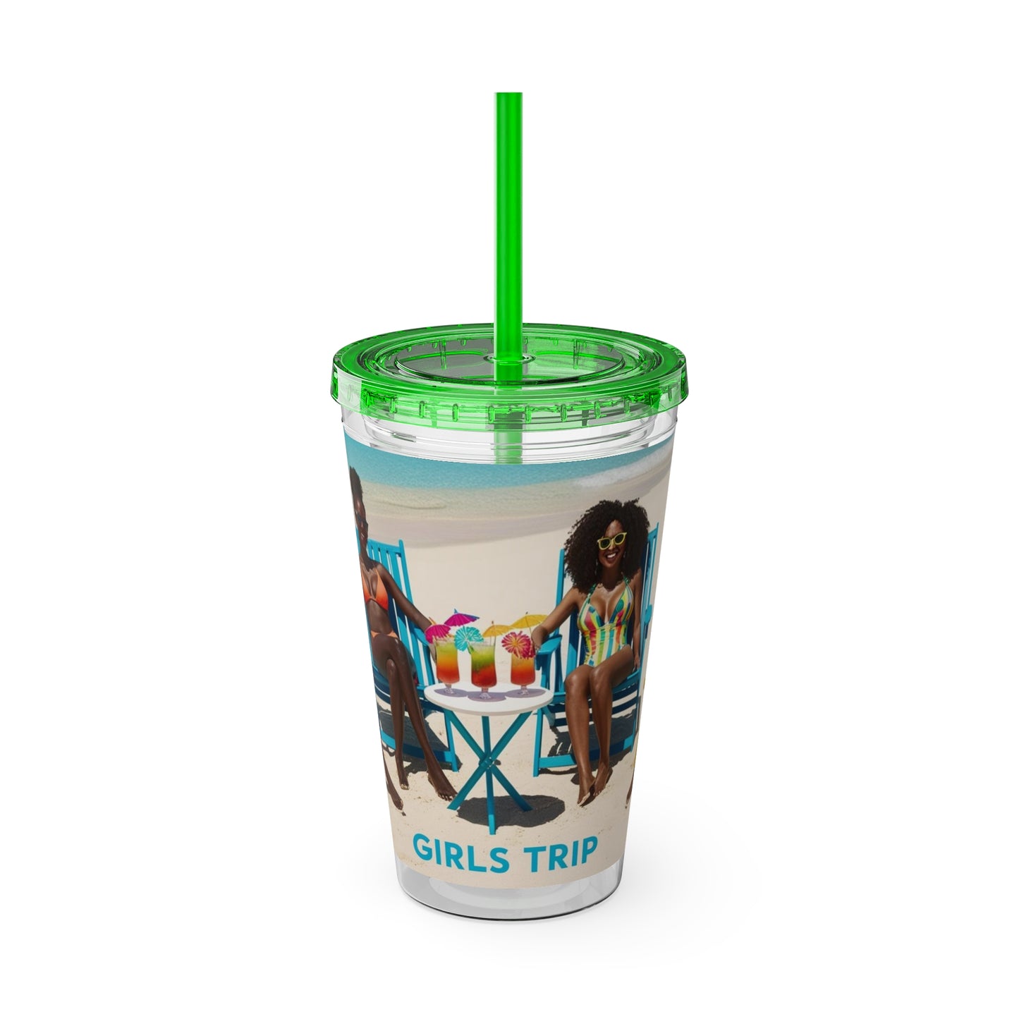 Girls Trip Tumbler with Straw - 16oz Summer Travel Cup