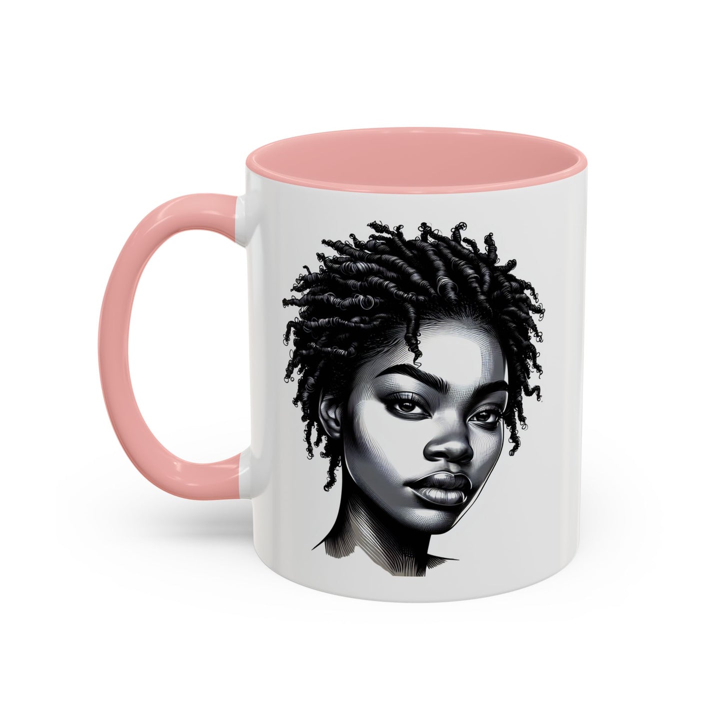 Afrocentric Accent Coffee Mug, Artistic Mug for Home, Unique Gift for Her, Afro Hair Black American African Girl