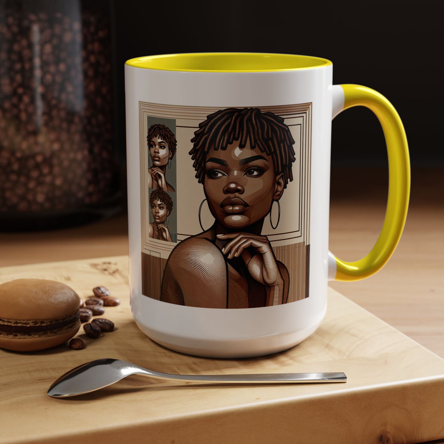 Elegant Art Coffee Mug, Unique Mug Gift, Black Girl Coffee Cup, Afrocentric Accent Mug
