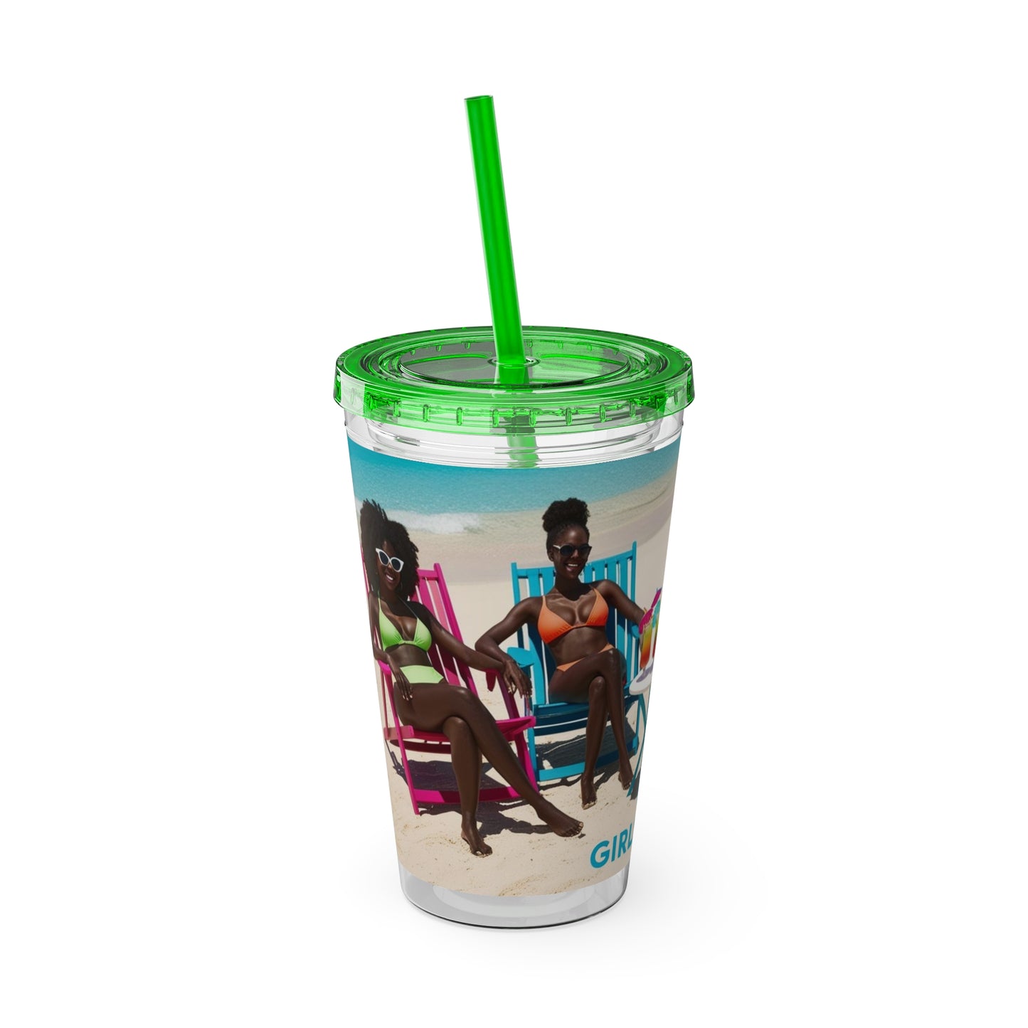 Girls Trip Tumbler with Straw - 16oz Summer Travel Cup