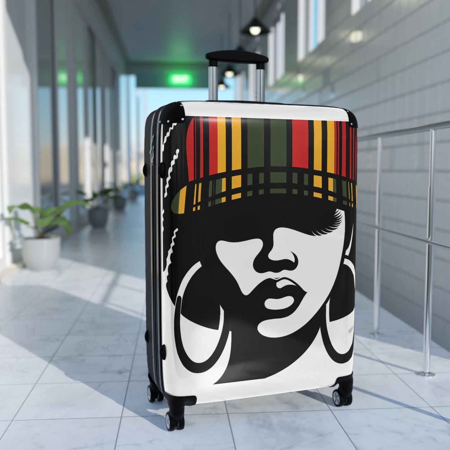 Trendy Travel Suitcase with Graphic Design for Trendy Jetsetters Afro Hair Black American African Girl