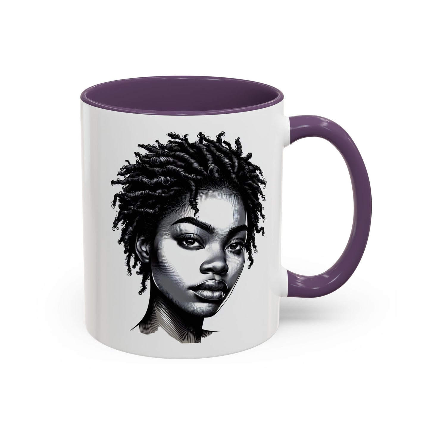 Afrocentric Accent Coffee Mug, Artistic Mug for Home, Unique Gift for Her, Afro Hair Black American African Girl