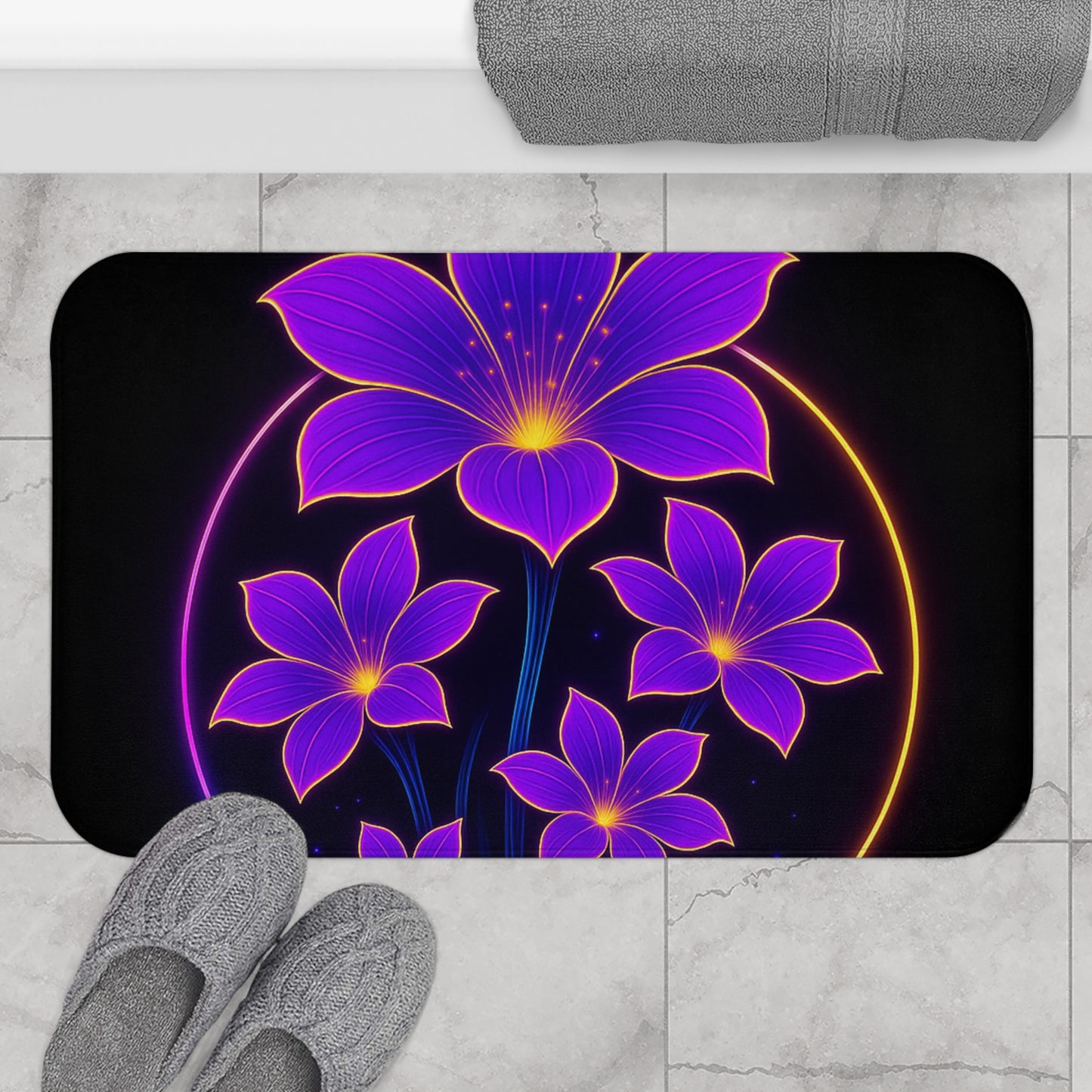 Vibrant Floral Bath Mat: Brighten Your Bathroom, Home Decor, Gift for Flower Lovers, Boho Style, Luxury Mat