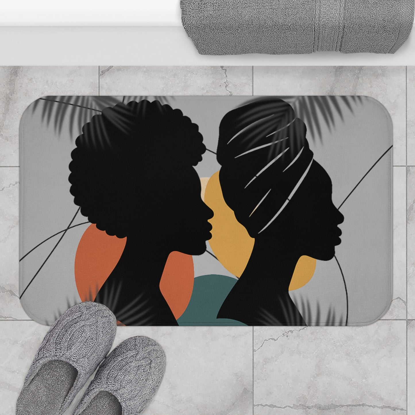 Chic Afro Silhouette Bath Mat, Artistic Bathroom Decor, Stylish Floor Mat, Home Spa Gift, Modern Boho Shower Rug
